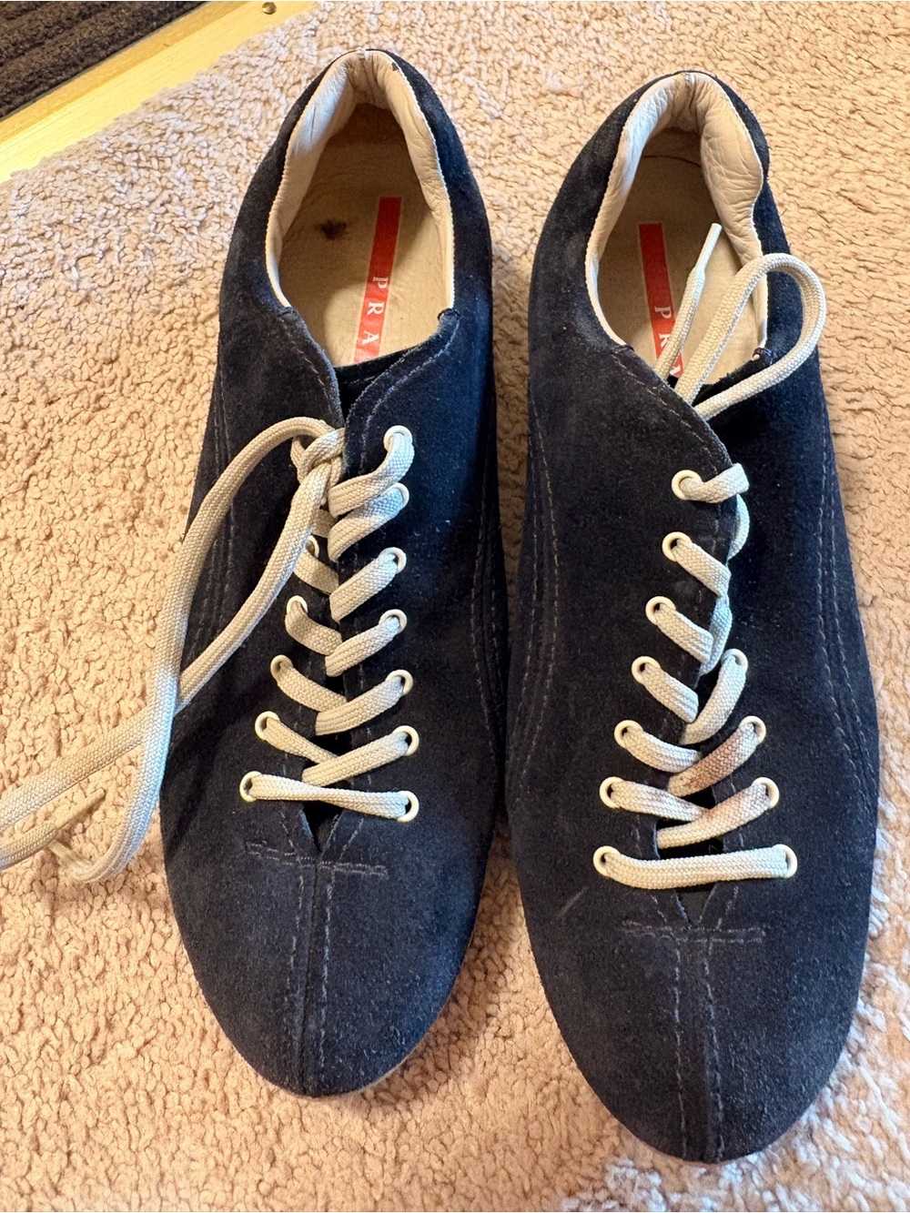 Prada Black Suede Low-Top Sneakers with Light Laces